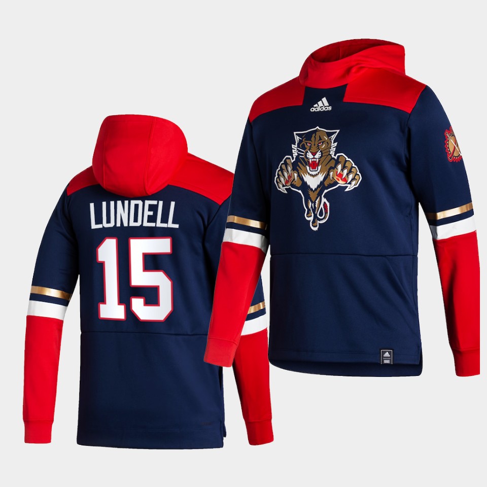 Men Florida Panthers #15 Lundell Blue NHL 2021 Adidas Pullover Hoodie Jersey